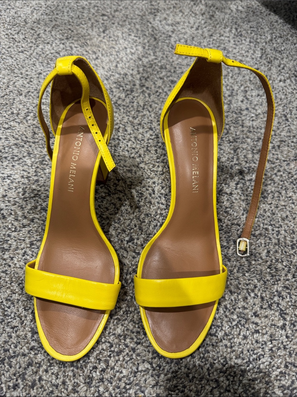 ANTONIO MELANI Yellow Leather Ankle-Strap Block Heel Sandals